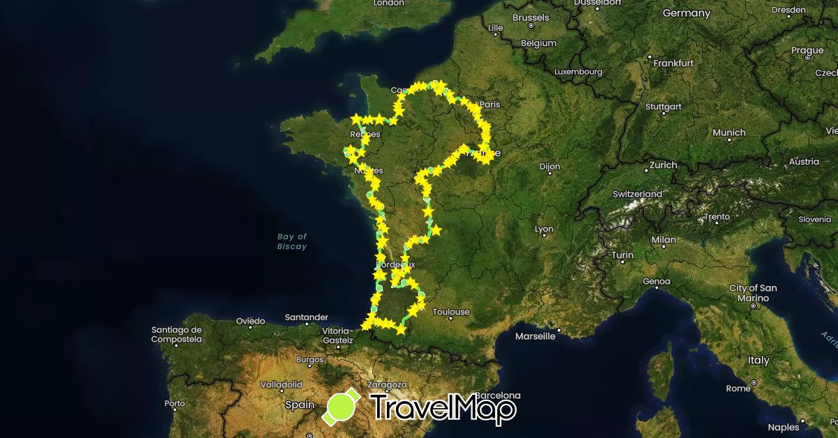 TravelMap itinerary: driving, vélo, bateau in France (Europe)